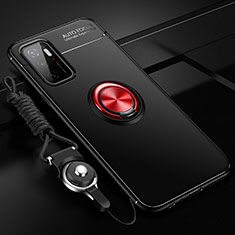 Funda Silicona Carcasa Ultrafina Goma con Magnetico Anillo de dedo Soporte SD3 para Xiaomi Redmi 10 Prime Plus 5G Rojo y Negro