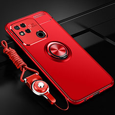 Funda Silicona Carcasa Ultrafina Goma con Magnetico Anillo de dedo Soporte SD3 para Xiaomi Redmi 9 India Rojo