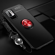 Funda Silicona Carcasa Ultrafina Goma con Magnetico Anillo de dedo Soporte SD3 para Xiaomi Redmi Note 10 5G Rojo y Negro