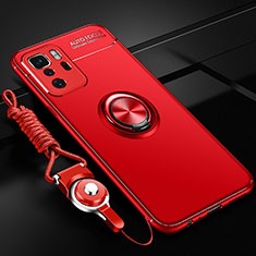 Funda Silicona Carcasa Ultrafina Goma con Magnetico Anillo de dedo Soporte SD3 para Xiaomi Redmi Note 10 Pro 5G Rojo