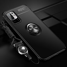 Funda Silicona Carcasa Ultrafina Goma con Magnetico Anillo de dedo Soporte SD3 para Xiaomi Redmi Note 10T 5G Negro