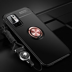 Funda Silicona Carcasa Ultrafina Goma con Magnetico Anillo de dedo Soporte SD3 para Xiaomi Redmi Note 10T 5G Oro y Negro