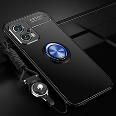 Funda Silicona Carcasa Ultrafina Goma con Magnetico Anillo de dedo Soporte SD3 para Xiaomi Redmi Note 11T Pro 5G Azul y Negro