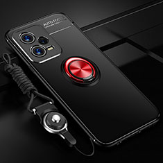 Funda Silicona Carcasa Ultrafina Goma con Magnetico Anillo de dedo Soporte SD3 para Xiaomi Redmi Note 12 5G Rojo y Negro