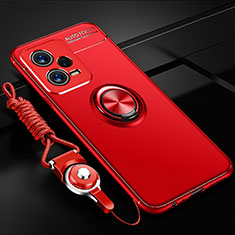 Funda Silicona Carcasa Ultrafina Goma con Magnetico Anillo de dedo Soporte SD3 para Xiaomi Redmi Note 12 Pro 5G Rojo