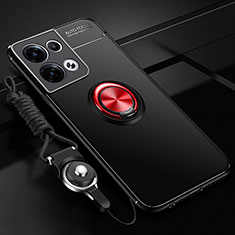 Funda Silicona Carcasa Ultrafina Goma con Magnetico Anillo de dedo Soporte SD3 para Xiaomi Redmi Note 13 5G Rojo y Negro