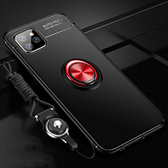 Funda Silicona Carcasa Ultrafina Goma con Magnetico Anillo de dedo Soporte T01 para Apple iPhone 11 Pro Max Rojo y Negro