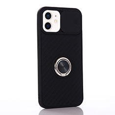 Funda Silicona Carcasa Ultrafina Goma con Magnetico Anillo de dedo Soporte T01 para Apple iPhone 12 Mini Negro