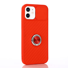 Funda Silicona Carcasa Ultrafina Goma con Magnetico Anillo de dedo Soporte T01 para Apple iPhone 12 Mini Rojo