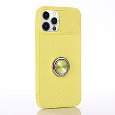 Funda Silicona Carcasa Ultrafina Goma con Magnetico Anillo de dedo Soporte T01 para Apple iPhone 12 Pro Amarillo