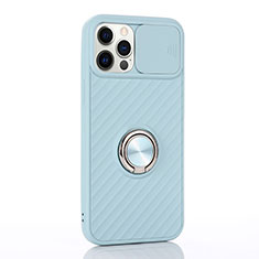 Funda Silicona Carcasa Ultrafina Goma con Magnetico Anillo de dedo Soporte T01 para Apple iPhone 12 Pro Azul Claro