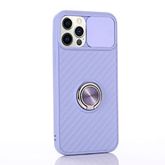 Funda Silicona Carcasa Ultrafina Goma con Magnetico Anillo de dedo Soporte T01 para Apple iPhone 12 Pro Max Purpura Claro