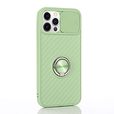 Funda Silicona Carcasa Ultrafina Goma con Magnetico Anillo de dedo Soporte T01 para Apple iPhone 12 Pro Menta Verde