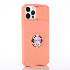 Funda Silicona Carcasa Ultrafina Goma con Magnetico Anillo de dedo Soporte T01 para Apple iPhone 12 Pro Naranja