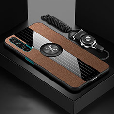 Funda Silicona Carcasa Ultrafina Goma con Magnetico Anillo de dedo Soporte T01 para Huawei Honor 20 Pro Marron