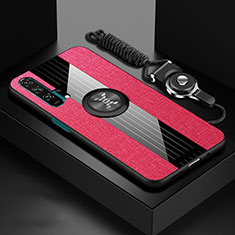 Funda Silicona Carcasa Ultrafina Goma con Magnetico Anillo de dedo Soporte T01 para Huawei Honor 20 Pro Rosa Roja