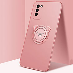 Funda Silicona Carcasa Ultrafina Goma con Magnetico Anillo de dedo Soporte T01 para Huawei Honor 30 Lite 5G Oro Rosa
