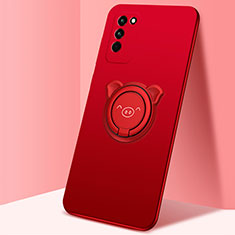 Funda Silicona Carcasa Ultrafina Goma con Magnetico Anillo de dedo Soporte T01 para Huawei Honor 30 Lite 5G Rojo