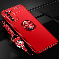 Funda Silicona Carcasa Ultrafina Goma con Magnetico Anillo de dedo Soporte T01 para Huawei Honor Play4 5G Rojo