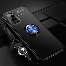 Funda Silicona Carcasa Ultrafina Goma con Magnetico Anillo de dedo Soporte T01 para Huawei Honor Play4 Pro 5G Azul y Negro