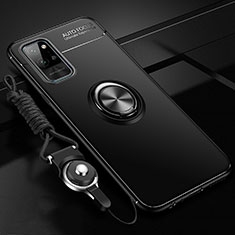 Funda Silicona Carcasa Ultrafina Goma con Magnetico Anillo de dedo Soporte T01 para Huawei Honor Play4 Pro 5G Negro