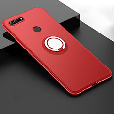 Funda Silicona Carcasa Ultrafina Goma con Magnetico Anillo de dedo Soporte T01 para Huawei Honor V20 Rojo