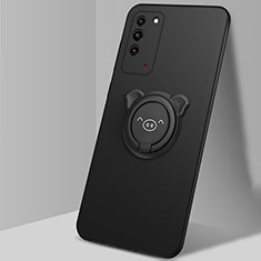 Funda Silicona Carcasa Ultrafina Goma con Magnetico Anillo de dedo Soporte T01 para Huawei Honor X10 5G Negro