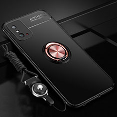 Funda Silicona Carcasa Ultrafina Goma con Magnetico Anillo de dedo Soporte T01 para Huawei Honor X10 Max 5G Oro y Negro