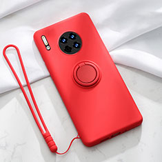 Funda Silicona Carcasa Ultrafina Goma con Magnetico Anillo de dedo Soporte T01 para Huawei Mate 30E Pro 5G Rojo