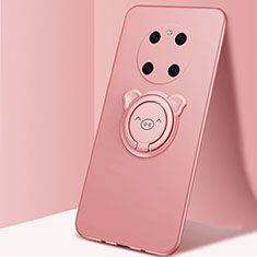Funda Silicona Carcasa Ultrafina Goma con Magnetico Anillo de dedo Soporte T01 para Huawei Mate 40 Oro Rosa