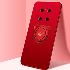 Funda Silicona Carcasa Ultrafina Goma con Magnetico Anillo de dedo Soporte T01 para Huawei Mate 40E 4G Rojo