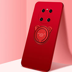 Funda Silicona Carcasa Ultrafina Goma con Magnetico Anillo de dedo Soporte T01 para Huawei Mate 40E 5G Rojo