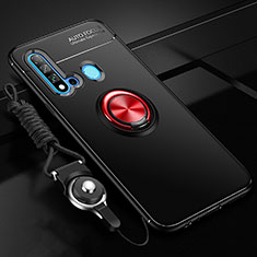 Funda Silicona Carcasa Ultrafina Goma con Magnetico Anillo de dedo Soporte T01 para Huawei Nova 5i Rojo y Negro