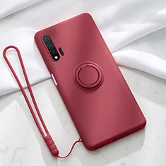 Funda Silicona Carcasa Ultrafina Goma con Magnetico Anillo de dedo Soporte T01 para Huawei Nova 6 5G Rojo Rosa