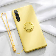 Funda Silicona Carcasa Ultrafina Goma con Magnetico Anillo de dedo Soporte T01 para Huawei P20 Pro Amarillo