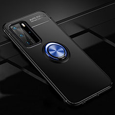 Funda Silicona Carcasa Ultrafina Goma con Magnetico Anillo de dedo Soporte T01 para Huawei P40 Pro Azul y Negro