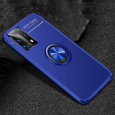 Funda Silicona Carcasa Ultrafina Goma con Magnetico Anillo de dedo Soporte T01 para Huawei P40 Pro+ Plus Azul
