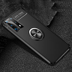 Funda Silicona Carcasa Ultrafina Goma con Magnetico Anillo de dedo Soporte T01 para Huawei P40 Pro+ Plus Negro