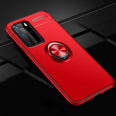 Funda Silicona Carcasa Ultrafina Goma con Magnetico Anillo de dedo Soporte T01 para Huawei P40 Pro Rojo