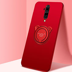 Funda Silicona Carcasa Ultrafina Goma con Magnetico Anillo de dedo Soporte T01 para OnePlus 7T Pro Rojo