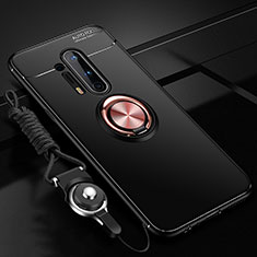Funda Silicona Carcasa Ultrafina Goma con Magnetico Anillo de dedo Soporte T01 para OnePlus 8 Pro Oro y Negro