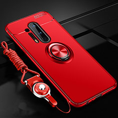 Funda Silicona Carcasa Ultrafina Goma con Magnetico Anillo de dedo Soporte T01 para OnePlus 8 Pro Rojo