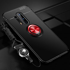 Funda Silicona Carcasa Ultrafina Goma con Magnetico Anillo de dedo Soporte T01 para OnePlus 8 Pro Rojo y Negro