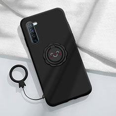 Funda Silicona Carcasa Ultrafina Goma con Magnetico Anillo de dedo Soporte T01 para Oppo A91 Negro