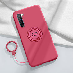 Funda Silicona Carcasa Ultrafina Goma con Magnetico Anillo de dedo Soporte T01 para Oppo Find X2 Lite Rojo Rosa