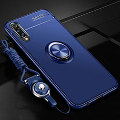 Funda Silicona Carcasa Ultrafina Goma con Magnetico Anillo de dedo Soporte T01 para Samsung Galaxy A70 Azul
