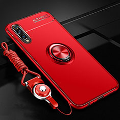Funda Silicona Carcasa Ultrafina Goma con Magnetico Anillo de dedo Soporte T01 para Samsung Galaxy A70 Rojo