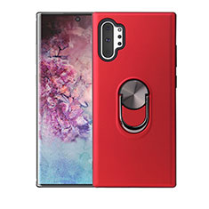 Funda Silicona Carcasa Ultrafina Goma con Magnetico Anillo de dedo Soporte T01 para Samsung Galaxy Note 10 Plus 5G Rojo
