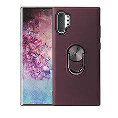 Funda Silicona Carcasa Ultrafina Goma con Magnetico Anillo de dedo Soporte T01 para Samsung Galaxy Note 10 Plus Rojo Rosa