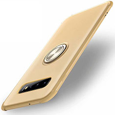 Funda Silicona Carcasa Ultrafina Goma con Magnetico Anillo de dedo Soporte T01 para Samsung Galaxy S10 Oro